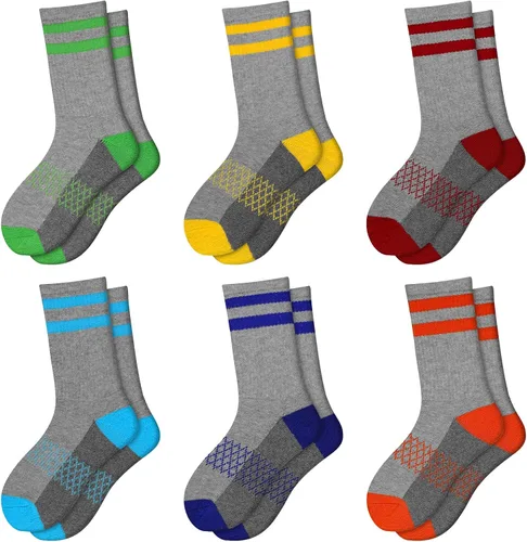 Comfoex Calcetines deportivos de algodón para niños, calcetines deportivos medio acolchados, calcetines de pantorrilla para niños grandes y