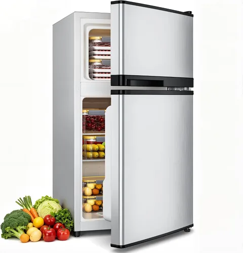 Miniatura 10 de Tehanld - Refrigerador de doble puerta con congelador, 3.55 pies cúbicos, refrigerador pequeño con congelador, 7 ajustes de temperatura ajustable