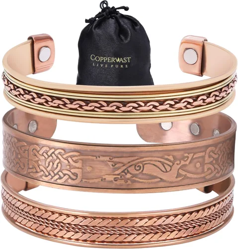Miniatura 36 de Pulseras de cobre para hombres y mujeres Juego de 3 con caja de regalo Hecho a mano 100% cobre Regalo para mujeres y hombres