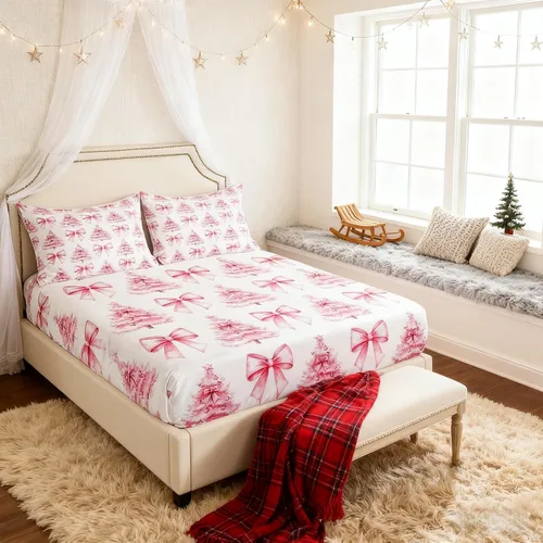 Miniatura 42 de Sábana bajera con lazo azul tamaño individual, juego de ropa de cama de princesa con cerezas, estrellas y flores margaritas de dibujos animados
