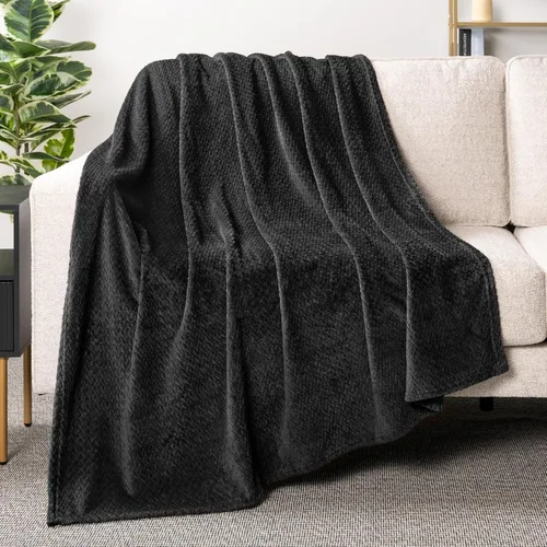 PAVILIA - Manta de forro polar suave y sólida de color negro para sofá, mantas ligeras y mullidas y cálidas para cama, manta de franela mullida y