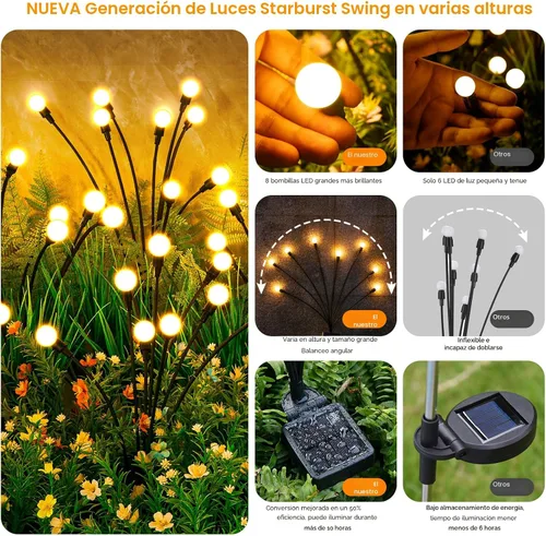 Miniatura 2 de Luces solares para exteriores (2 paquetes - 16 LED), luces solares para jardín ASMAD, decoraciones al aire libre, luz de luciérnaga para decoración