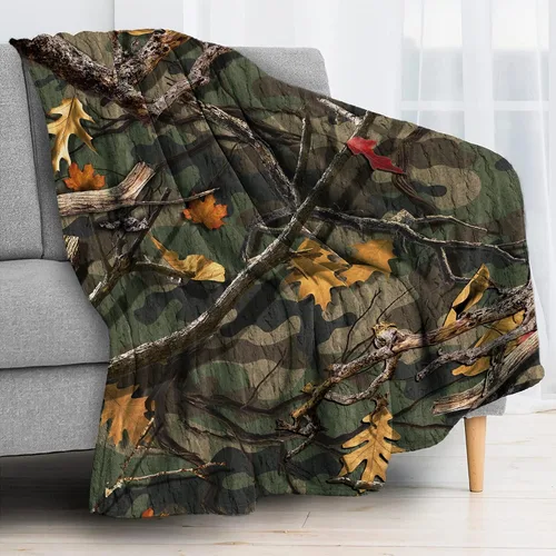 Miniatura 2 de Manta clásica de camuflaje forestal para sofá, manta de forro polar de felpa súper suave y cómoda, manta decorativa de franela de vellón para todas