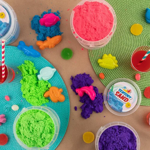 Miniatura 3 de Sensory Sand Arena de juego para niños con moldes de mar, 4 libras a granel, arena multicolor para niños y niñas