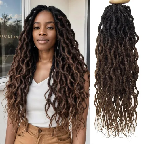 Miniatura 34 de Rastas sintéticas de ganchillo trenzadas, trenzas bohemias de 24 pulgadas, rastas sintéticas ombré, cabello trenzado afro rastas 1B