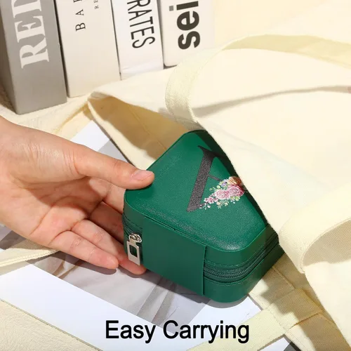 Miniatura 5 de Parima Regalos para novias joyero y organizador de estuches para mujeres, damas de honor y regalos de niña de las flores, letra J, verde