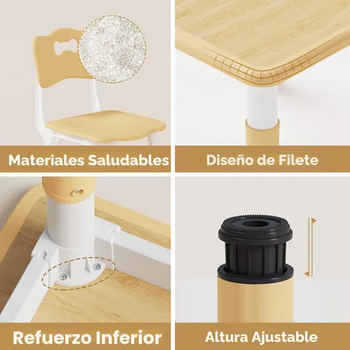Miniatura 6 de Brelley, Juego de mesa y 2 sillas para niños, escritorio y silla ajustables en altura para niños pequeños, escritorio con diseño de grafiti