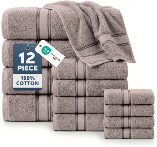 Miniatura 27 de Lane Linen Juego de 4 toallas de baño de 100 % algodón (35 x 66 pulgadas), juego de toallas de baño extragrandes de algodón sin torsión, secado Gris