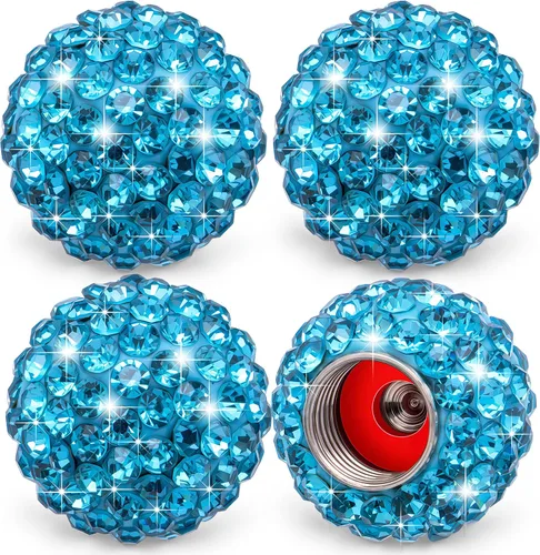 Miniatura 29 de 4 piezas de tapas de vástago de válvula de neumático con cristal brillante de diamante, tapas de válvula de neumático de rueda de coche con brillo