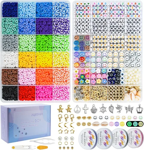 Miniatura 8 de JQEEYGV Kit para hacer pulseras 3 cajas - 11,000 piezas de cuentas de arcilla - 48 colores de moda de cuentas para kit de pulseras de amistad