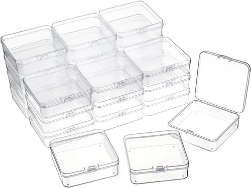 Miniatura 16 de 24 paquetes de recipientes pequeños de plástico transparente para almacenamiento de cuentas con tapa con bisagras para almacenamiento de objetos