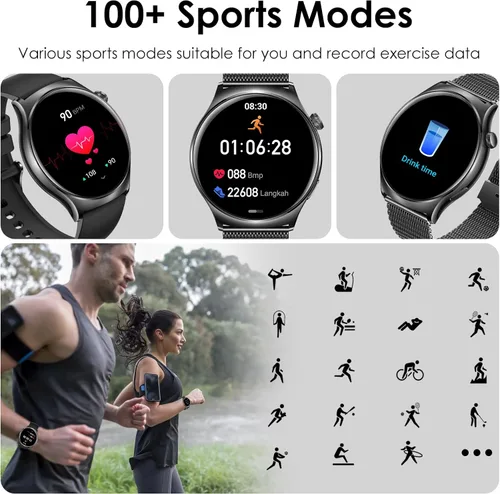 Miniatura 5 de Reloj inteligente para hombres y mujeres, 1.43 pulgadas, HD, AMOLED, rastreador de fitness, compatible con teléfonos Android y iPhone con llamada