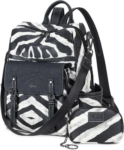 Miniatura 14 de AGLOD Mochila de cuero sintético para mujer, bolsos de viaje de moda para mujer, bolsos de viaje de trabajo de imitación, Beige- negro-marrón