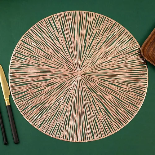 Miniatura 6 de 2/4/6pcs 38cm Round Hollow Waterproof Dining Placemats Gold, Heat Resistant Non-Slip PVC Table Mats for Home, Hotel Dining Restaurant