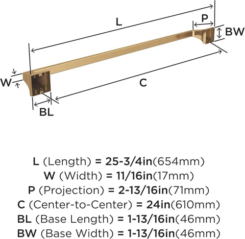 Miniatura 6 de Amerock BH36024CZ Toallero de bronce champán Toallero de centro a centro de 24 pulgadas (24.016 in) Mulholland Toallero de baño Herrajes