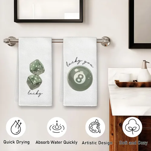 Miniatura 6 de Toallas de cocina de moda verde salvia, Funky Retro Lucky Dice 8 bolas de mano, toalla de cocina verde salvia para decoración de cocina y baño