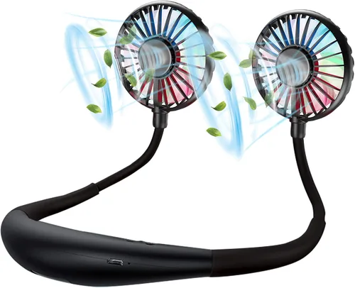 YALTOON Ventilador de cuello – Ventilador manos libres con batería de 2600 mAh, ventilador portátil para colgar alrededor del cuello para pesca,