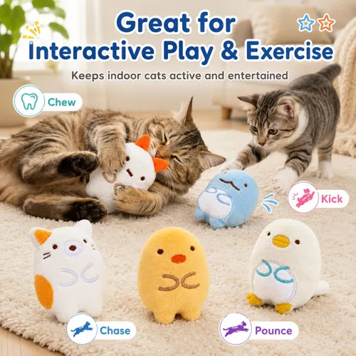 Miniatura 5 de Paquete de 6 juguetes de hierba gatera para gatos de interior – Juguetes de peluche para masticar y patear para gatitos y adultos – Juguetes suaves