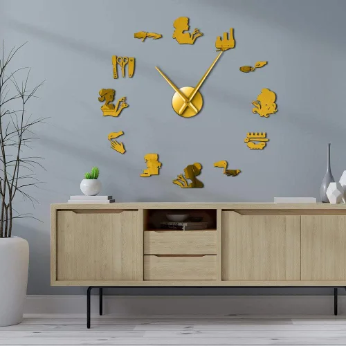 Miniatura 5 de The Geeky Days Reloj de pared analógico dorado, 12.4 in, funciona con pilas, movimiento de cuarzo, diámetro ajustable de bricolaje