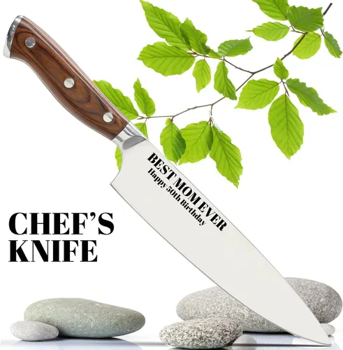 Miniatura 6 de Cuchillo de chef profesional de acero inoxidable – Cuchillo japonés de cocina ultra afilado grabado personalizado – 8 pulgadas con toque