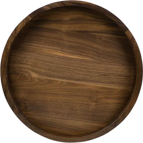 Bandeja redonda de mesa otomana de 15 x 15 pulgadas, bandeja de servir decorativa de nogal negro macizo con asas para otomano grande, para el