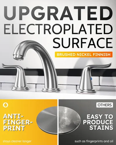 Miniatura 4 de WOWOW Grifo de baño de latón sólido de 2 asas con 3 agujeros, grifo de lavabo de acero inoxidable para tocador, grifo de lavabo de baño de níquel