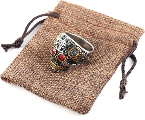 Miniatura 6 de HZMAN Anillos de calavera de azúcar geniales para hombres y mujeres, con ojos de circonia cúbica, acero inoxidable, Día de los Muertos, joyería