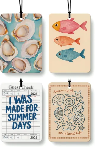 Miniatura 24 de Blue Coastal Beach Orange Car Air Freshener 4 Pcs, Summer Blue Bikini Starfish Palm Tree Round Hanging Air Freshener for Cars Closet Drawer Books