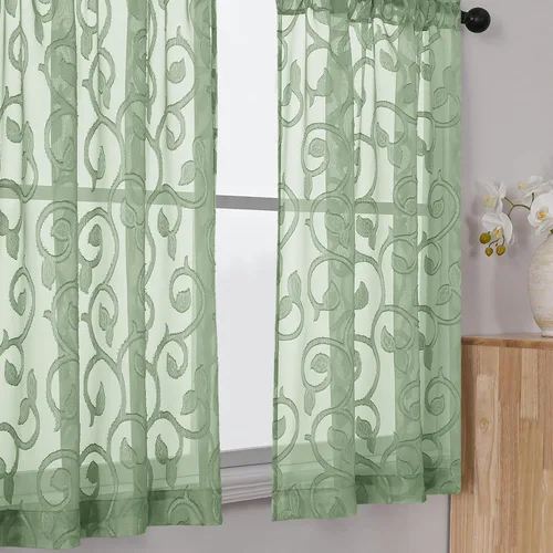 Miniatura 43 de OWENIE Furman - Juego de 2 paneles de cortinas traslúcidas negras de 24 pulgadas de largo, cortinas semitransparentes de jacquard ligeras y aireadas