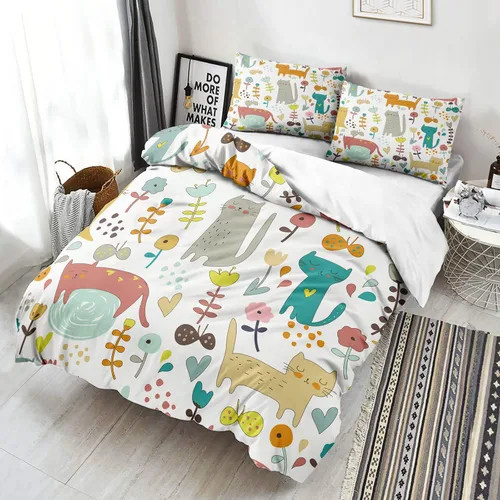 Miniatura 3 de CVHOUSE Funda de edredón Kawaii de tamaño individual, lindo juego de ropa de cama con diseño de gato para niñas y niños, funda de edredón Kawaii, 1