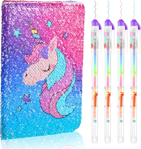 Miniatura 15 de Outus Diario de San Valentín con lentejuelas para niñas, 4 unidades, con bolígrafos de tinta de gel de color, cuaderno con purpurina, diario