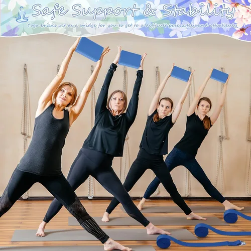 Miniatura 6 de Wettarn Juego de 30 bloques de yoga y correa de yoga, 15 bloques de yoga antideslizantes con 15 piezas de anillo en D de metal, correa de yoga