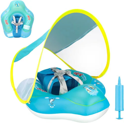Free Swimming Baby Flotador inflable de natación para bebé con toldo para el sol, tamaño mejorado, flotadores de piscina para niños de 3 a 36 meses