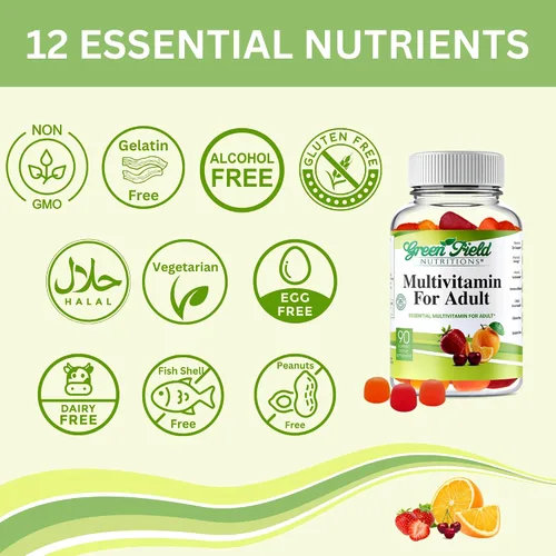 Miniatura 6 de Greenfield Nutritions - Gomitas multivitamínicas halal para adultos, multivitamínico masticable sin gelatina con vitamina D3, B6, B12, zinc y C
