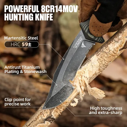 Miniatura 2 de ZUNE LOTOO Cuchillo táctico de hoja fija de espiga completa para hombres, cuchillo Bowie de 9.4 pulgadas con funda Kydex y mango G10, cuchillos