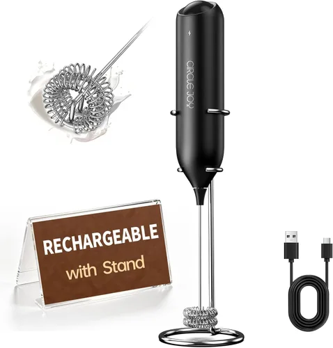 Miniatura 9 de CIRCLE JOY Espumador de leche recargable de mano, cabezal de batidor de doble bobina, espumador de café eléctrico, varilla espumadora de mano