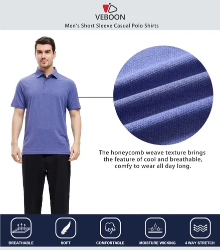 Miniatura 5 de VEBOON Men's Polo Shirts Long and Short Sleeve Cotton Blend Heather Moisture Wicking Casual Collared Shirts