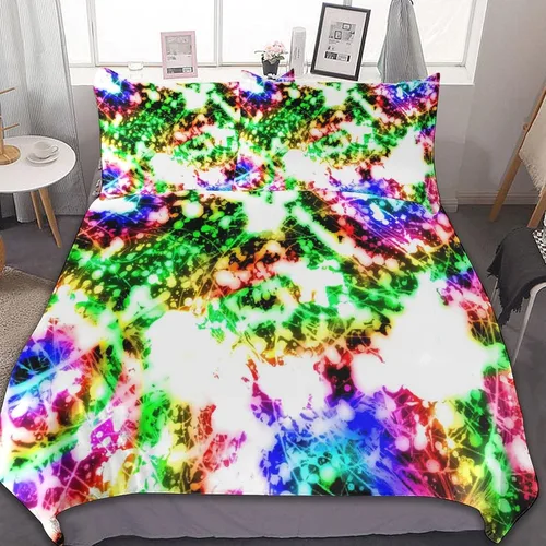 Miniatura 33 de Juego de 3 piezas de edredón neón que brilla en la oscuridad, funda de almohada de microfibra con cremallera para cama matrimonial, Queen