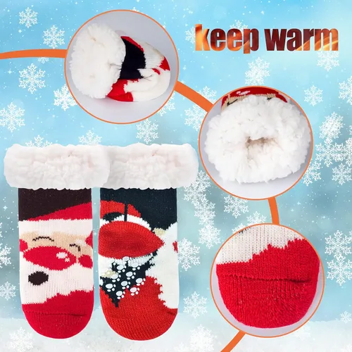 Miniatura 3 de FENELY 3 Pairs Winter Kids Fuzzy Slipper Socks 2-44-66-8 Girls Boys Thermal Warm Non-SkidGifts for Christmas Stocking