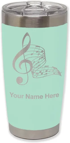 Miniatura 35 de LaserGram Vaso aislado al vacío de 20 onzas, notas musicales, grabado personalizado incluido (negro)