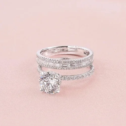Miniatura 4 de Juego de 2 anillos de diamantes para parejas, juego de anillos de diamantes con microincrustaciones de lujo, joyería de compromiso para mujer