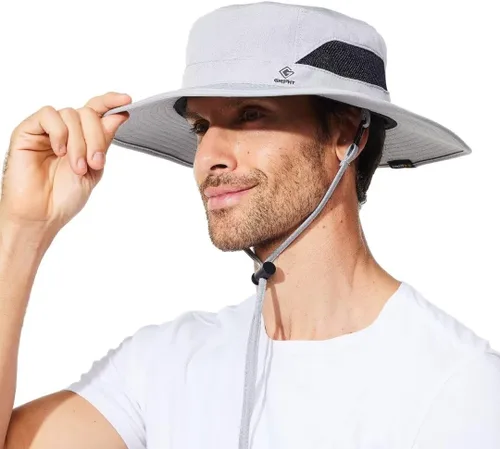 Miniatura 14 de Sombrero de pesca para hombre, sombrero de sol de ala ancha, protección UV SPF XL, XXL, tamaño grande, cabeza grande, senderismo, playa, safari