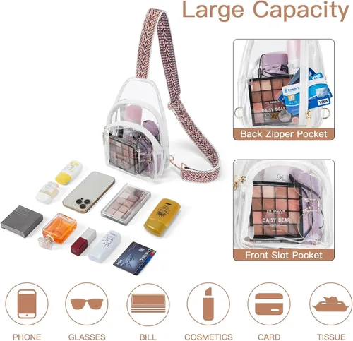 Miniatura 2 de Telena Riñonera transparente aprobada para estadios, bolsa cruzada para mujer, bolsa de cintura transparente con correa ajustable, 3-color blanco