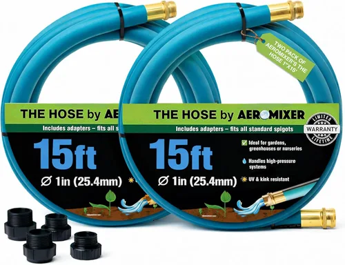 Miniatura 14 de Aeromixer THE HOSE - Manguera de jardín de 1 pulgada de 15 pies con juego de adaptadores para espitas de 3/4, mangueras de jardín comerciales sin