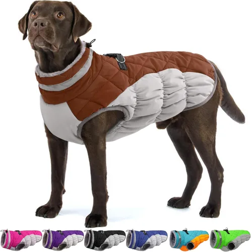 Miniatura 54 de Abrigo de invierno para perro, chaqueta grande para perro, chaqueta impermeable para mascotas con cremallera trasera, abrigo para mascotas con arnés