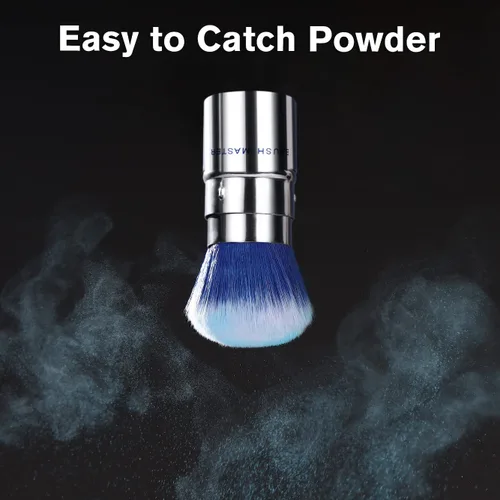 Miniatura 4 de Brocha de maquillaje retráctil Kabuki para polvo, cepillo de viaje para base, rubor, bronceador, corrector, cepillo portátil con cubierta.. Azul