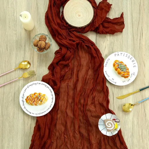 Miniatura 8 de Paquete de 12 caminos de mesa de estopilla, 35x120 pulgadas, caminos de mesa terracota, rústicos, naranja quemado, tela de queso, bóheme, gasa