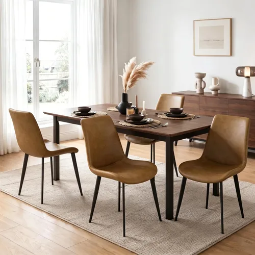 Miniatura 25 de Juego de 2 sillas de comedor modernas, sillas de comedor de cuero PU, sillas de cocina tapizadas con respaldo ergonómico y patas de metal