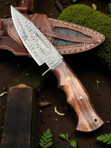 Miniatura 6 de Poshland Cuchillo Skinner de acero de Damasco hecho a mano de 9 pulgadas con espiga completa - Hoja en blanco sólida
