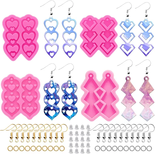 Miniatura 9 de Molde de aretes de resina de corazón para el día de San Valentín, moldes de joyería de silicona para fundición epoxi de bricolaje, aretes, 425.2 in
